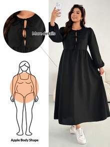 Shapeblank Đầm mùa đông dáng quả táo thắt nơ cỡ lớn cho nữ, tay dài, màu đen, trái tim tình nhân XOXO/Nụ hôn Ôm và hôn Be Mine Babe/Nụ hôn em bé/Nụ hôn môi trái tim Cupid/Thiên thần Nơ hoa hồng Nụ cười Bướm anh đào Dâu tây Nơ hoa hồng 3D/Hoa, váy đen, váy thường ngày cho nữ, trang phục sân bay, váy mùa đông cho nữ - màu đen - Xem 1