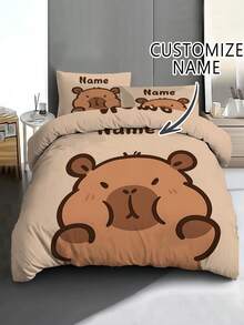 2/3pcs Personalize Name Capybara Cartoon Print Bedding Set, Bebed Comforter Set, With 1 Duvet Cover And 1-2 Pillowcases, King-Size Bedspread, Bed Sheet, Soft Skin-Friendly Polyester, Machine Washable, Dry Clean. It Is Suitable For Home And Bedroom Decoration,Personalized Gifts,Dorm Room Essentials College,Room Decor, Bedding Double, Room Decoration Stuff,Halloween.