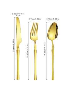 3pcs/15pcs/30pcs Slim Waist Design Stainless Steel Cutlery Set, Steak Knife Fork Spoon Suitable For Kitchen Restaurant Wedding Party Holiday Gift - Gold - View 6
