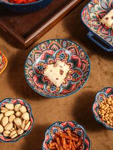 1/2/4pcs Ceramic Round Plate, Available In Orange/Red/Blue/Green, Suitable For Restaurant And Home Use