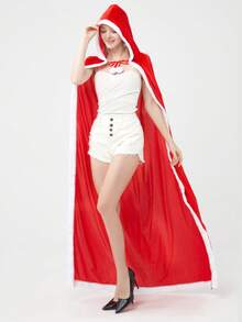 1pc Christmas Costume Cloak, Santa Claus Hooded Cloak, Red With White Furry Trim Tie-Up Thick Windproof Cloak - Christmas Hat Party Outfit For Men And Women