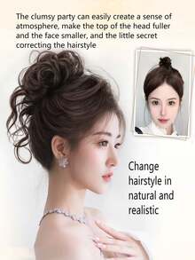 Synthetic Messy Curly Claw Hair Bun Chignon Hair Extensions Scrunchy Fake False Brown Black Hair With Tail For Women Hairpieces - Multicolor - View 8