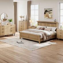 Wood Wide Double Dresser With Metal Legs And Handles, Fluted 6 Drawer Dresser, Modern Chest Of Drawers With Anti-Tipping Design For Bedroom Living Room, Hallway - 棕色 - 查看 6