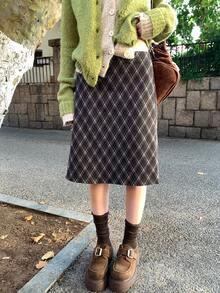 Plaid Skirt, Slimming Knee-Length Plaid Bodycon Skirt - Grey - View 4