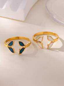 1 Pc Fashion Fishtail Shell Open Ring For Women Gold Color Stainless Steel Geometric Starfish Ring Summer Beach Party Jewelry Gift - Multicolor - View 8