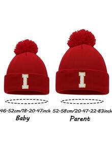 1 件亲子 A-Z 字母针织帽女童帽子儿童无檐帽婴儿配饰儿童帽子弹力学生女孩男孩帽子 - 紅色 - 查看 6