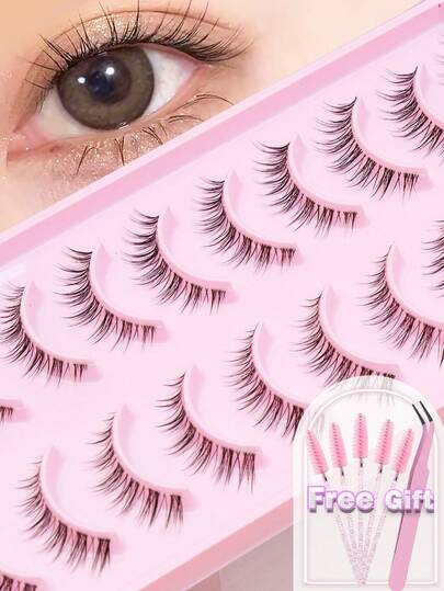 AYRMILLA 10/5 Pairs Natural False Eyelashes, Fluffy & Soft, 3D Mink Hair Lashes, Long & Silky, Suitable For Daily, Work, Meetings, Natural & Comfortable, Handmade, Lengthening & Volumizing, Comes With Eyelash Tweezers & Brush.