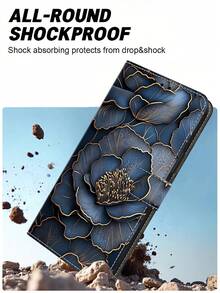 GLANDOTU PU Leather Flip Cover Phone Case With Blue Peony Pattern, Card Slots And Stand, Magnetic Wallet Style Case Compatible With Samsung Galaxy, Apple, And Other Smartphones - Multicolor - View 5