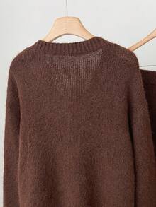 Women's Solid Color Relaxed Casual Long Skirt Minimalist Collar Long Sleeve Sweater + Skirt Knit Set, Slouchy Commute Versatile - Brown - View 8