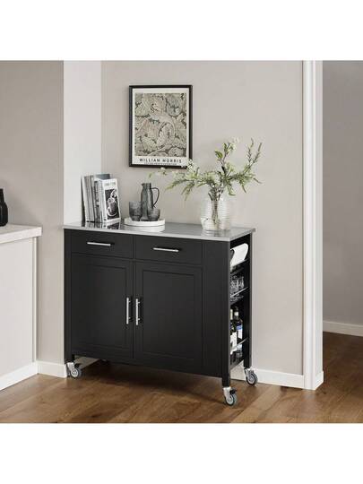 SoBuy FKW108 Kitchen Trolley Stainless Steel Top Isl Side Shelf Cabinet Sideboard On Wheels Serving Wit Approx.: 107 94 46 Cm