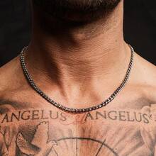 Men's Stainless Steel Silver Chain Necklace Sets ,Non Tarnish Cuban Link Jewelry Gifts - 銀色 - 查看 2