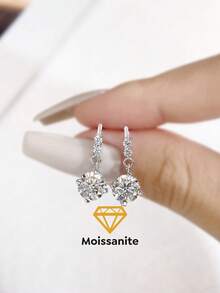 一对流苏耳环，1.0克拉莫桑石钻石耳环，925纯银，结婚耳环，订婚耳环，奢华珠宝，适合女孩/女士，周年纪念礼物 - 銀色 - 查看 1