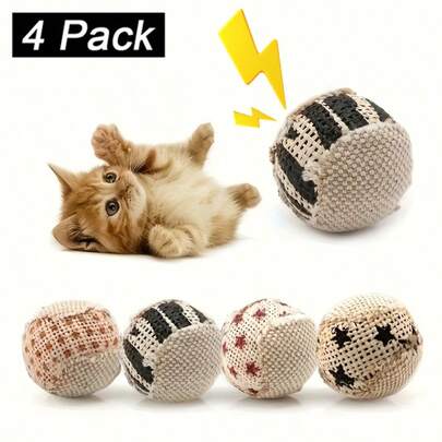 4PCS Sisal Cat Chase Toy, Canvas Cat Toy Balls, Interactive Toy Ball, Interactive Chasing Ball, Made From Natural Sisal Material, Cat Toy, Suitable For Cats And Kittens