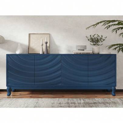 wavesloop Elegant Sideboard Featuring Sophisticated Wavy Pattern Doors With Arched Groove Design In A Stylish Four-Door Layout,Adjustable, Suitable For Study, Entryway And Living Room