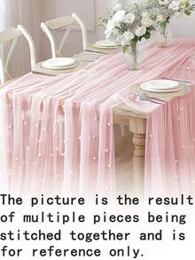 1pc Pink Pearl Lace Table Runner, Boho Style Party Tablecloth, Chiffon Satin Mesh Fabric, Suitable For Sewing Dresses, DIY, Birthday, Valentine's Day, Wedding Party Tablecloth, Dining Table Mat, Christmas Table Decor - Pink - View 6