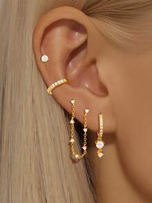 4 Pcs Classic Gold Plated Cubic Zirconia Drop Dangle Earrings For Women Cz Zirconia Chian Stud Earrings Set - 4pcs/set - View 8