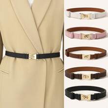 1pc Women's Adjustable Size Gold Buckle Belt, Suitable For Jeans, Casual Wear, Jackets, Skirts, Daily Use, Bohemian PU Leather Cross Grain Belt For Everyday Outings