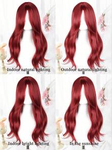 Red Long Curly Wavy Heat-Resistant Synthetic Wig With Bangs, Suitable For Daily Wear, Party, Cosplay, Christmas, Winter, Y2K Style - Multicolor - View 9