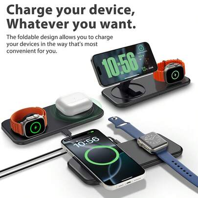 شاحن لاسلكي مغناطيسي سريع 15 واط متوافق مع هواتف آيفون 17/17 برو/17 إير/17 برو ماكس 16/15/14/13/12، متوافق مع سماعات الأذن برو 4 3 2، متوافق مع ساعات آبل واتش أولترا SE 11 10 9 8 7 6 5 4 3 2، محطة/وسادة شحن لاسلكي مغناطيسي