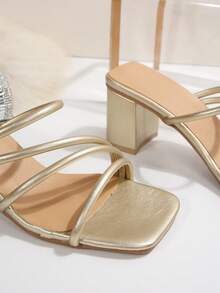 Nuevos tacones altos de verano con diseño de correa transparente francesa, elegante, de moda, casual, versátil y cómodo, adecuado para citas, viajes y trayectos - Dorado - Ver 7