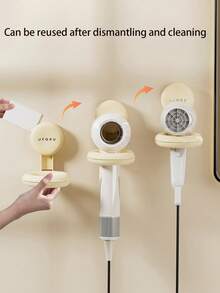 1pc Bathroom Hair Dryer Holder Wall Mount Rack, Suction Cup No Drilling Required - Multicolor - View 3