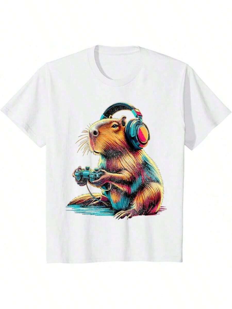Camiseta de Capibara de Videojuegos Divertidos - Blanco - Ver 1