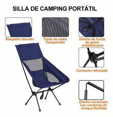 Silla Moon para Exteriores Transpirable - Silla Plegable Ligera y Compacta con Marco de Acero, Tejido Oxford 600D y Diseño Ergonómico 125°, Ideal para Camping, Playa, Picnics y Uso Interior - Azul Marino - Ver 2