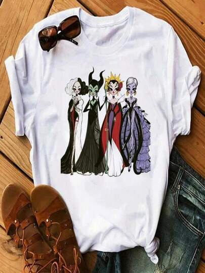 Cartoon Team Villain T Shirt Women Villains Queen Tops Tee Printed Graphic Fashion Casual Clothes Summer Tshirts Female T Shirt