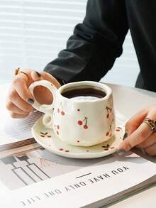 Bộ cốc cà phê và đĩa lót bằng gốm sứ hình hoa anh đào, cốc hoa đỏ, cốc sữa và latte, cốc trà chiều, cốc nước, đĩa tráng miệng, cốc trà chiều tiệc tùng, đĩa đựng đồ ăn nhẹ, quà tặng cốc gốm sứ - Nhiều màu - Xem 3