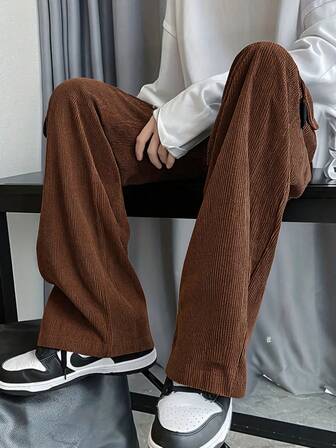 Spring & Autumn New Corduroy Cargo Pants Men, Loose Straight Leg Multi-Pocket Casual Trousers, Versatile Retro Straight Leg Pants