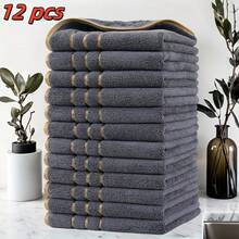 12 قطعة مجموعة مناشف مربعة مخططة باللون الذهبي 35سم*35سم، مجموعة مناشف مربعة كبيرة ذات خطوط عريضة بأداء تكلفة عالي جدًا، فائقة الامتصاص، وظيفة إزالة البقع والتجفيف - متعدد الألوان - مشاهدة 11