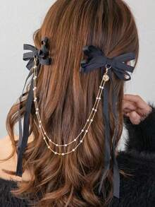 1pc Retro Heart Bowknot Hair Clip For Women, Suitable For Parties, Gatherings, And Outings Devil Accessories Valentine's Day Valentines,Hair Barrettes Hair Clips Claw Clips, School Stuff, Elegant, College, Bows, Cute - 黑色 - 查看 8