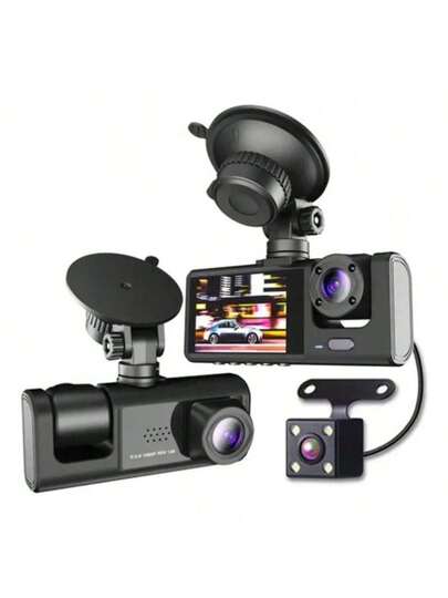Câmera de Segurança Veicular 3 Lentes 1080P | DVR com Gravação Frontal, Traseira e Interna