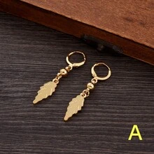 1 Pair Golden Color Elegant Small Cute Earrings, Leaf/Tree/Geometric Design, Suitable For Women, Graceful European & American Style, African Arabian Daily, Party, Birthday, Wedding, Jewelry Gift