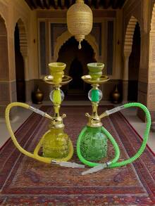 Portable Hookah Set (Includes Bowl, Hose, Charcoal Tray, Tongs), Premium Single-Hose Hookah, High-End Glass Hookah With Acrylic Stem & Metal Hose, No Electricity Needed, Back To School, Valentine's Day, Father's Day Gift, Suitable For Bars, Clubs, KTVs, Home & Restaurants, Easy To Carry - one-size - View 5