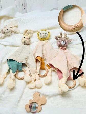 1 pezzo Coperta confortevole personalizzata per neonati, può essere stampato il nome, coperta personalizzata con sonaglino a forma di animale, coperta confortevole per neonati, copertina di per neonati, regalo di battesimo per neonati, coperta personalizzata con coniglio, asciugamano in peluche con orecchie lunghe a forma di coniglio, regalo di Pasqua, asciugamano in peluche per il sonno