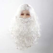 1pc White Santa Claus Wig + 1pc White Beard, Heat-Resistant Synthetic Hair, Suitable For Daily Parties, School Costumes. Unisex Cartoon Character Anime Cosplay Wig, Suitable For Holidays Like Thanksgiving, Birthday. Suitable For Halloween, Carnival, Comic Con, Christmas Decoration