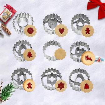 9 piezas de cortadores de galletas navideñas de acero inoxidable con diseños de hombre de jengibre/campana/árbol de Navidad/corazón/estrella/flor/muñeco de nieve/redondo/ciervo para hornear pasteles, tartas, verduras, sándwiches, frutas, dulces, galletas, fiestas de cumpleaños, celebraciones navideñas, utensilios de repostería, cortadores de galletas navideños, regalo perfecto de Navidad para entusiastas de la cocina y la repostería