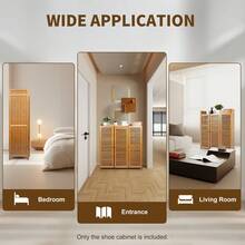 3-Door Shoe Cabinet With Storage Top - Bamboo & MDF Organizer Holds 30 Pairs, 38.6x12.6x45.3 Inch, Brown Modern Entryway Storage For Shoes/Boots (Ventilated Shutter Doors, 44lbs Capacity) - Brown - View 9