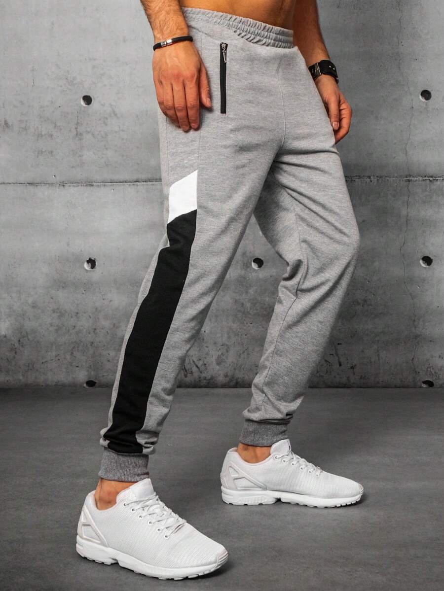 Men's Jogging Pants With Elastic Waistband And Adjustable Drawstring, Sweatpants With Zippered Pockets And Decorative Inserts, Cut For Comfort And Suitable For Everyday Wear, Ideal For Sports Activities, The Gym And Relaxing - Light Grey - View 1