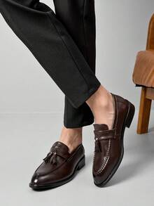 男士商务皮鞋，新款英伦风乐福鞋，休闲商务皮鞋，男士婚鞋 - 棕色 - 查看 5