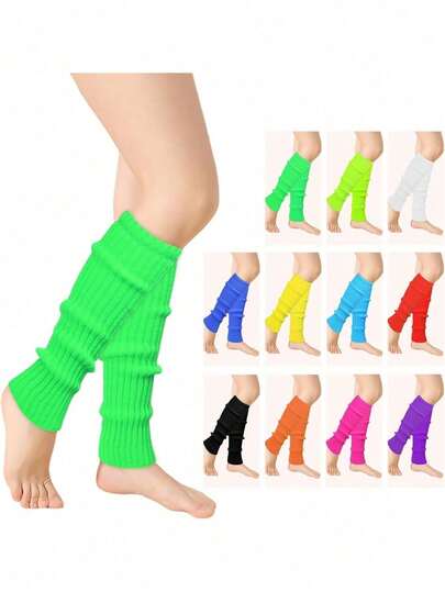 Retro Ribbed Leg Warmers, 80s 90s Inspired Yoga , Neon Athletic Leg , Versatile Workout Accessories For Women, Cozy