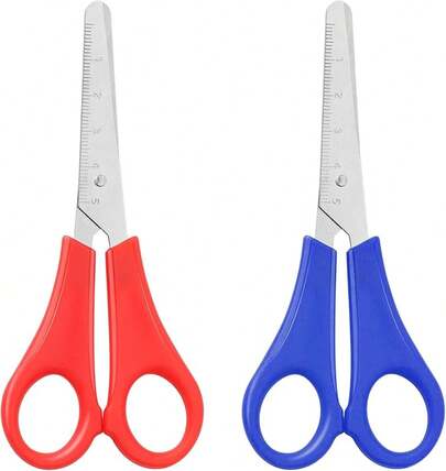 10 Scissors, Children Tip Safety Scissors Plastic Handle Handmade Scissor Preschool Training Scissor With-Scale Art Students Teaching Stationery