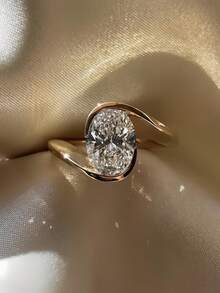 1 件经典方晶锆石椭圆形装饰铜戒指，适合女性日常佩戴、订婚、婚礼、派对珠宝、情人节礼物