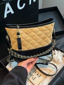 Luxuriöse Damen Schultertasche - Rautenmuster Kettentasche Retro Design