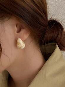 Vintage Silver Needle Dark Wine Red Drop Earrings Female Resin Personalized Elegant Earrings Gift