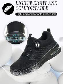 男士黑色钢头安全靴，旋转扣设计，方便穿脱，防砸、防刺、防滑、透气，EVA+橡胶减震鞋底，战术徒步风格，适合建筑工地/仓库/园艺/户外及日常穿着，尺码41-46