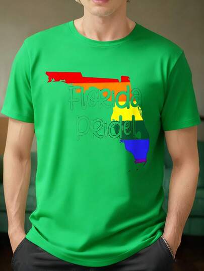 Moda y accesorios Camiseta de Manga Corta Negra con Estampado del Estado de Florida en Bandera Arcoíris y Texto Florida Pride - Ideal para Eventos LGBTQ+, Orgullo Gay, Fiestas Temáticas y Manifestaciones de Diversidad