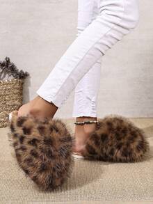 秋冬季奢华柔软保暖女士可爱拖鞋，舒适防滑冬季家居拖鞋，毛茸茸的室内外家居鞋，御寒必备鞋履 - 巧克力棕 - 查看 4