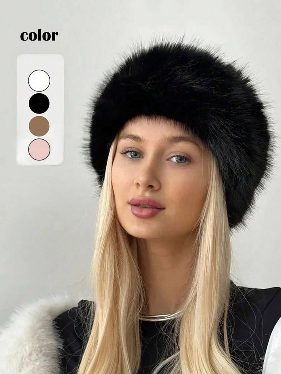 1Pc Women Faux Fur Headband With Elastic Band Ear Warmer Earmuff For Cold Weather